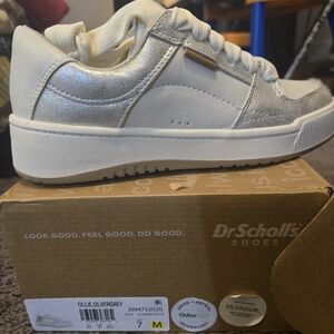 Dr. Scholl's Womens White and Silver Sneakers
